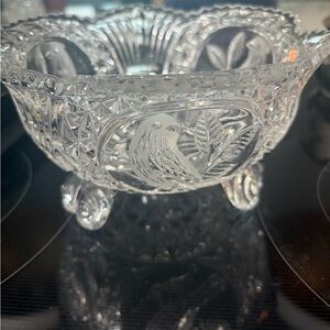 Intricate dooted Crystal Bowl with Bird Motif